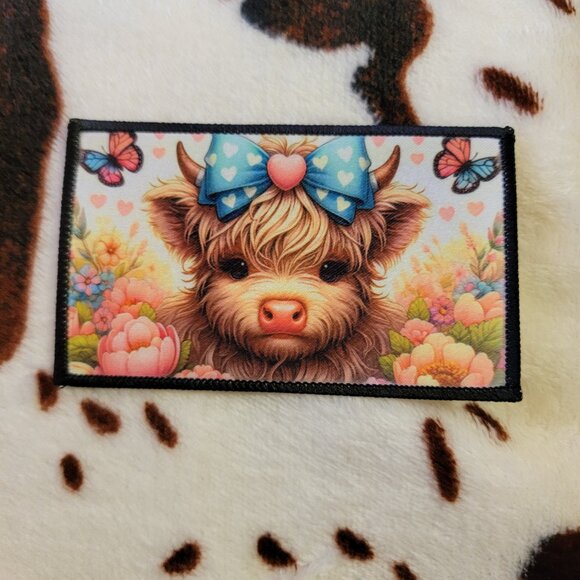 Baby Highland Cow Sublimation DYI Fabric Hat Patch Glue Iron On Sew Hat Patch - Picture 6 of 6